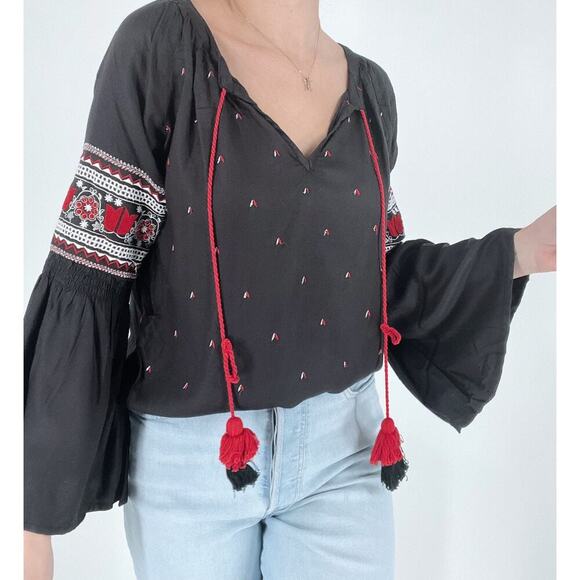 Ban Jara Boho Embroidered Black Blouse with Bell Sleeves - Picture 3 of 5